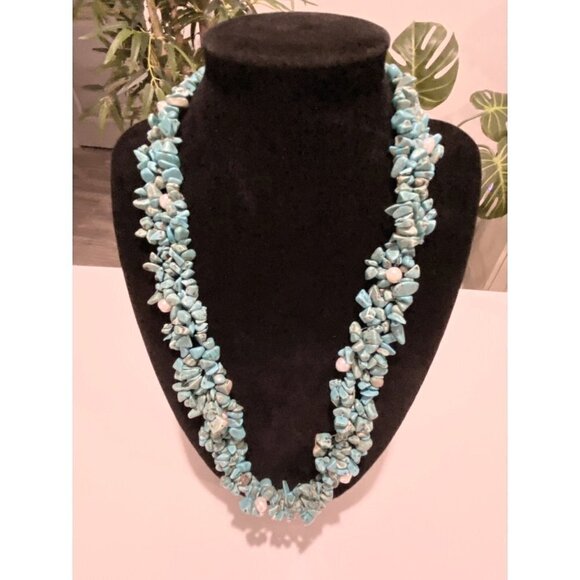 Vintage‎ Turquoise Chip & Freshwater Pearl 11” Multi-Strand Necklace Strung Cord - Picture 1 of 7